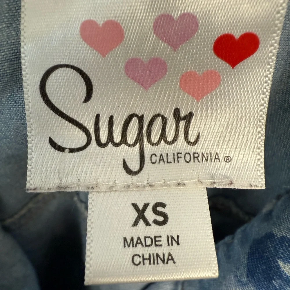 SUGAR GIRLS' FLORAL EMBROIDERED LONG SLEEVE‎ BUTTON-DOWN DENIM TUTU DRESS XS - Picture 3 of 3